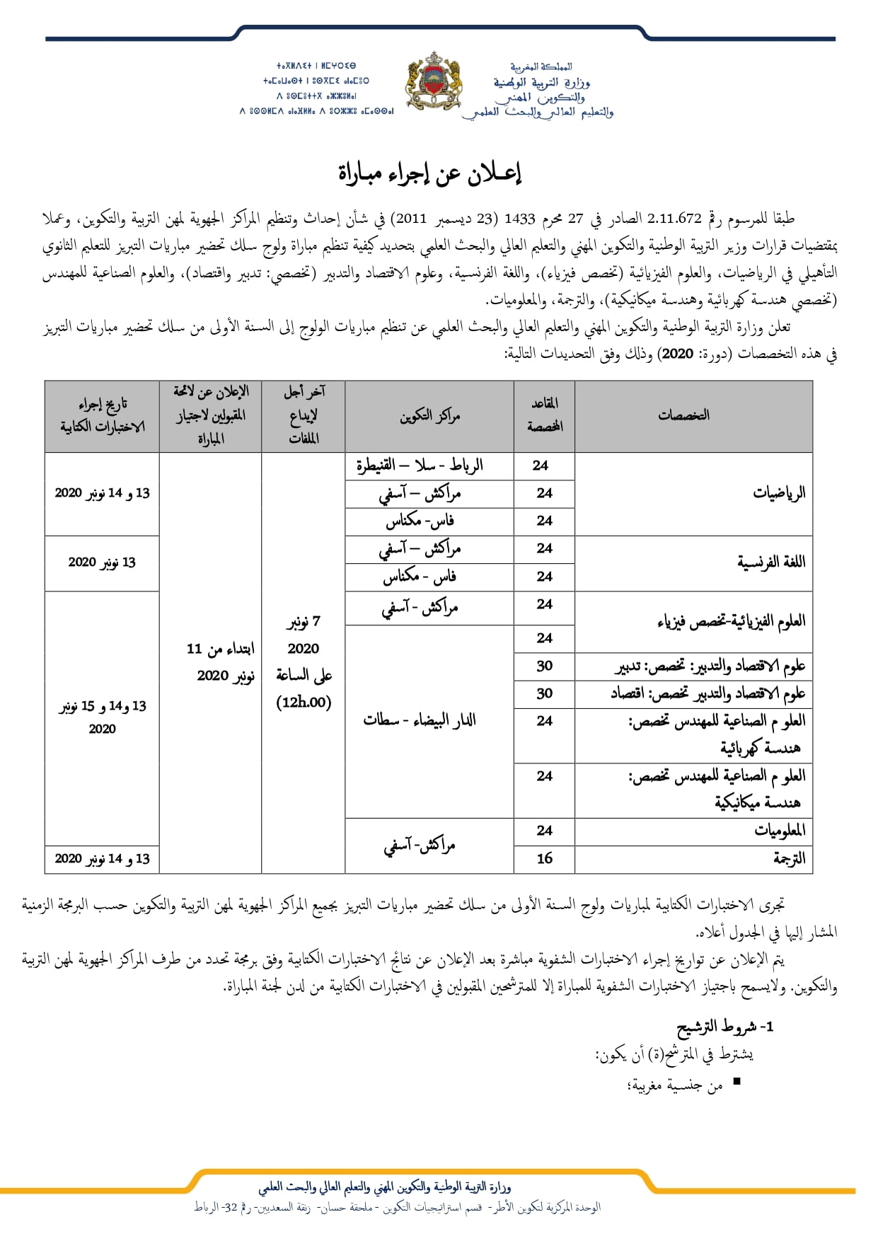 وزارة التربية الوطنية: مباراة توظيف 316 أستاذ(ة) مبرز في عدة تخصصات