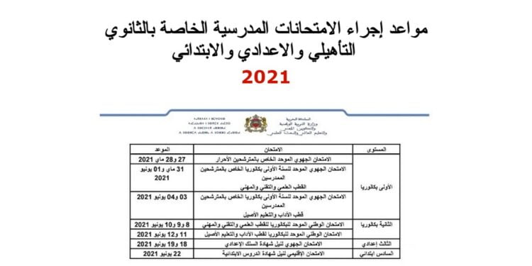 مواعد إجراء الامتحانات المدرسية 2021